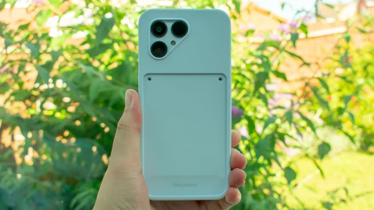 Fairphone 6 with protective case, rear view