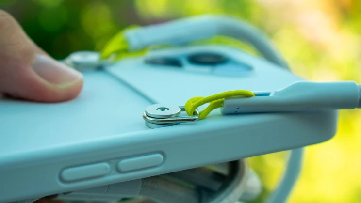Close up of the lanyard screwed onto the Fairphone 6