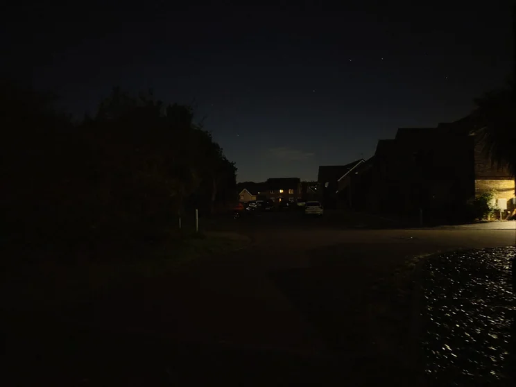A quiet close of houses at night
