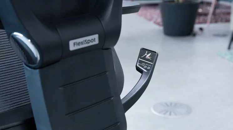 A closeup of the back of the Flexispot C7 office chair and lumbar support angle lever