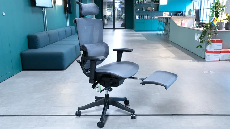 The Flexispot C7 office chair in an office with footrest extended