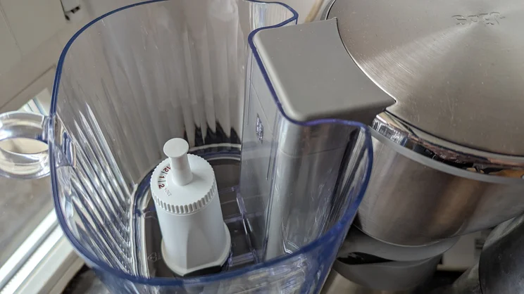 The inside of the Sage Luxe Brewer filter coffee machine's water tank, with filter inserted