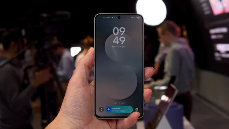 The Samsung Galaxy S25 FE pictured from the front