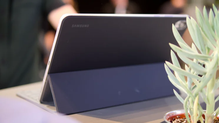 The Samsung Galaxy Tab S11 pictured from the rear in its keyboard case