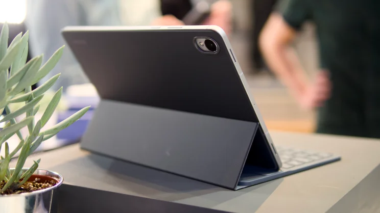 The rear of the Samsung Galaxy Tab S11 in its keyboard case
