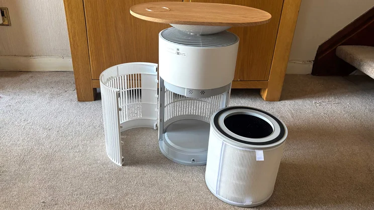 The SwitchBot air purifier with filter removed