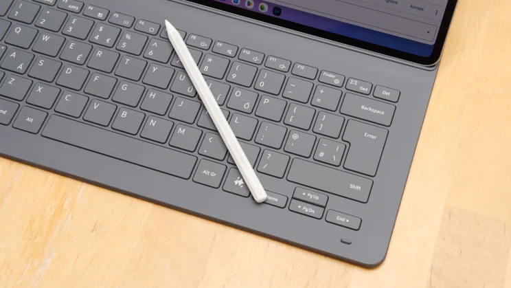 The Samsung Galaxy Tab S11 Ultra's keyboard and stylus pictured from above