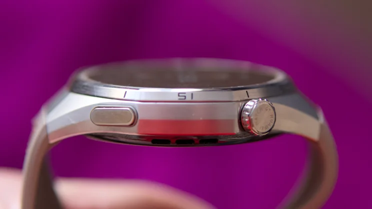 The edge of the Huawei Watch 6 Pro showing the watch's two buttons