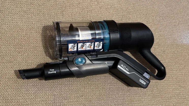 The body of the VAX HomePro Detect Pet-Design vacuum cleaner with fine dusting brush attached