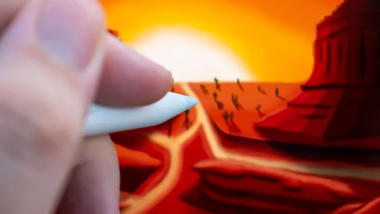 Hand holding stylus, drawing with a sketching app on the Xiaomi Pad Mini