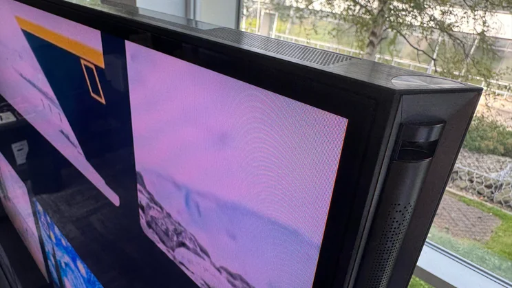 Close-up of the top corner of the Hisense 116UX RGB Mini LED TV