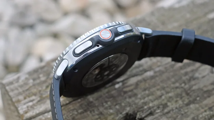 The buttons and rotary knob on the side of the Samsung Galaxy Watch 8 Classic