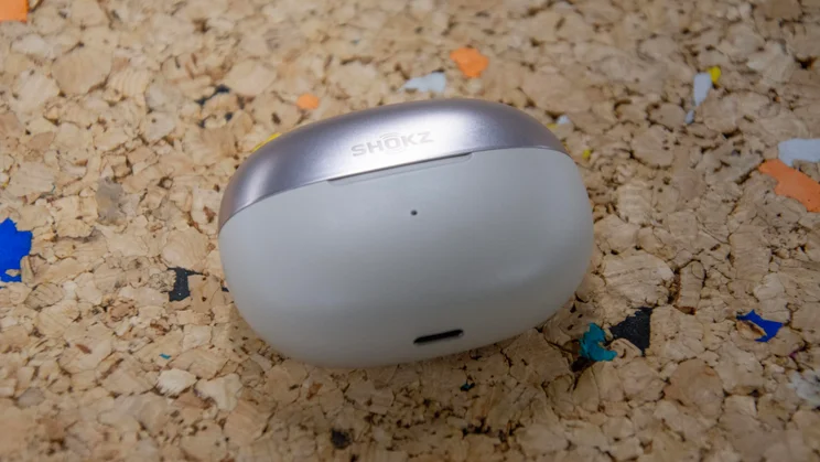 The Shokz OpenDots One charging case, closed