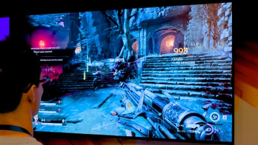 An image showing a Panther Lake reference platform running the Painkiller game at high framerate
