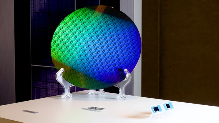 A photo of a silicon wafer on a stand