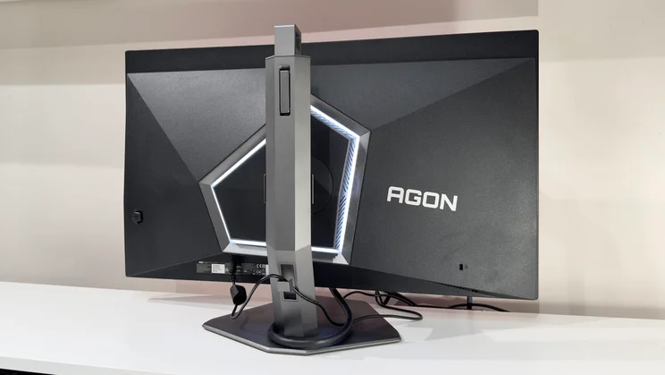 The rear of the AOC Agon Pro AG276QZD2 monitor on a white desk