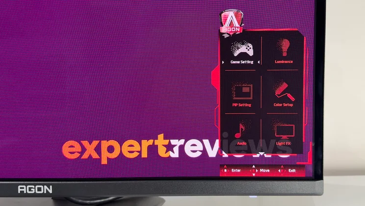 A close up photo of the AOC Agon Pro AG276QZD2's on screen display menu