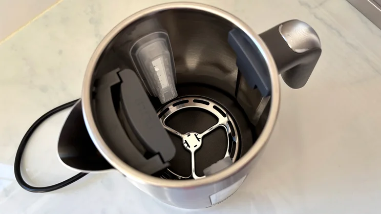 A bird's eye view of the Breville Edge Low Steam kettle, with its lid removed
