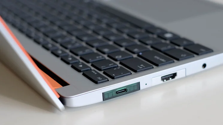 The Framework Laptop 13, open, pictured from rear left corner