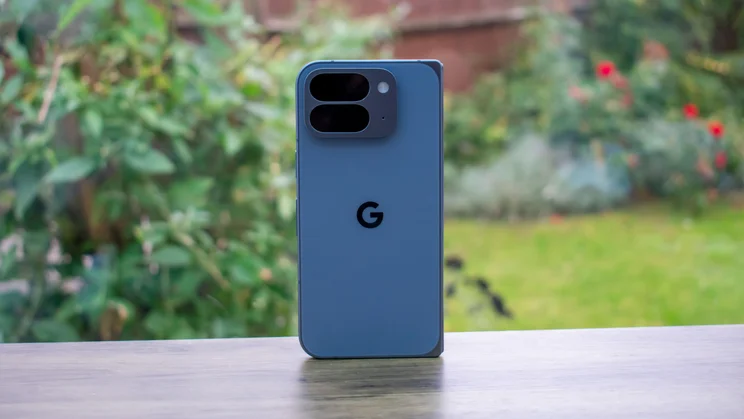 Google Pixel 10 Pro Fold folded on a table, rear view