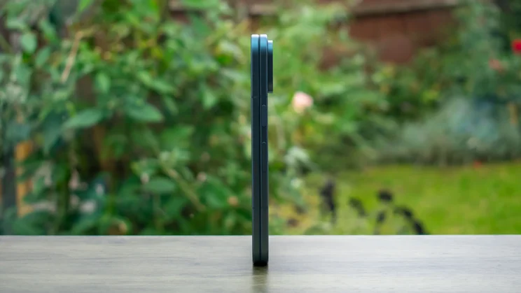 Google Pixel 10 Pro Fold folded on a table, side view