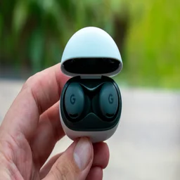Google Pixel Buds 2a in the charging case, top view