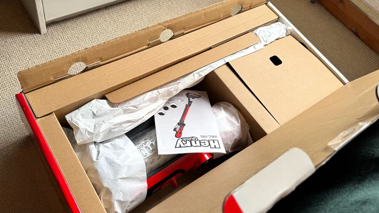 The Henry Quick Corded vacuum cleaner as packaged in its box