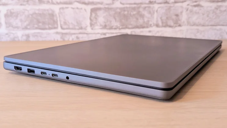 The LG Gram Book AI, closed pictured from the left side