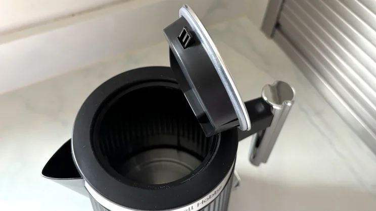 The Russell Hobbs Bronte kettle viewed from above, with lid open