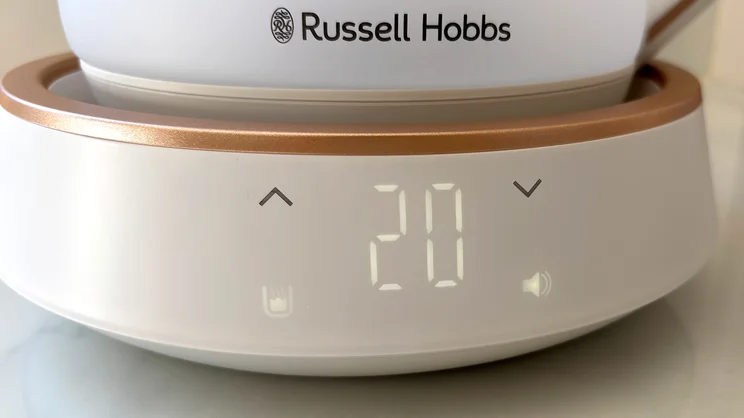 A closeup of the Russell Hobbs Calm Kettle base and digital display
