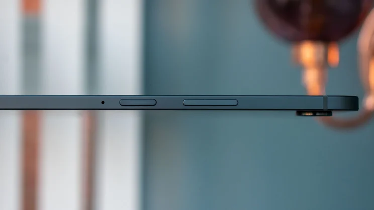 Close up of the Samsung Galaxy Tab S11's power and volume buttons