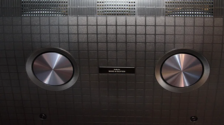 The rear of the TCL C7K, showing its twin B&O subwoofers
