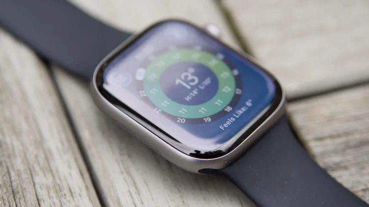 The front of the Apple Watch Series 11 showing the weather app