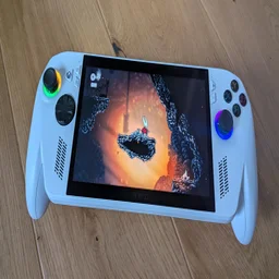 The Asus ROG Xbox Ally gaming handheld displaying gameplay from Hollow Knight: Silksong