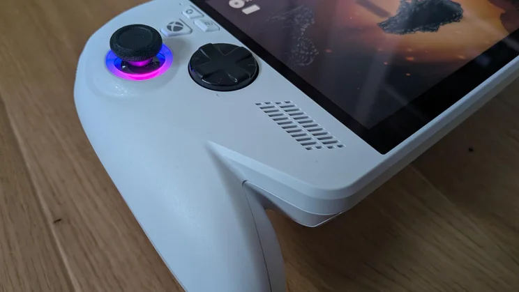 The left handgrip of the Asus ROG Xbox Ally gaming handheld