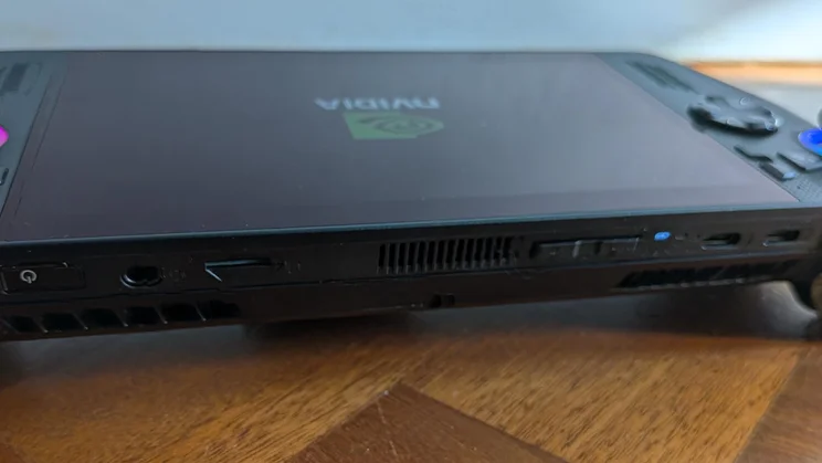 The connection ports along the top of the Asus ROG Xbox Ally X gaming handheld