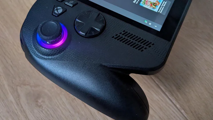 The left handgrip of the Asus ROG Xbox Ally X gaming handheld