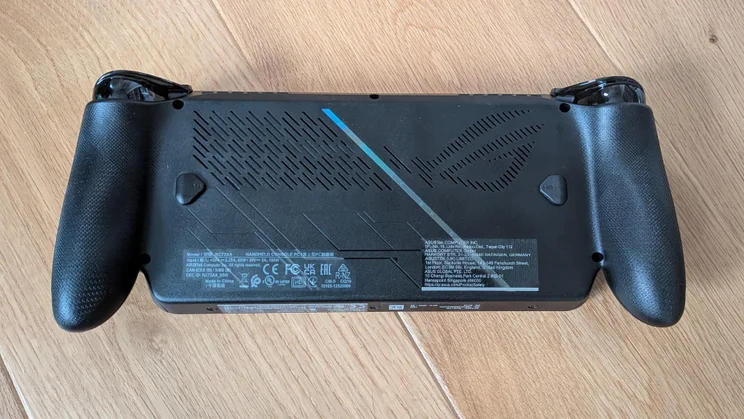 Rear view of the Asus ROG Xbox Ally X gaming handheld showing the customisable paddle buttons