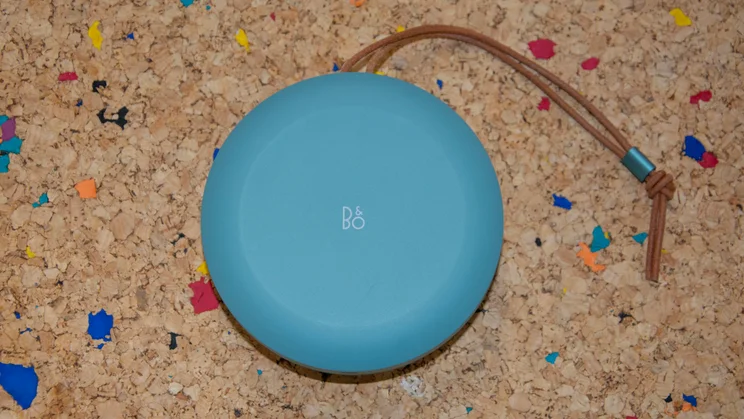 The underside of the Bang & Olufsen A1 3rd Gen Bluetooth speaker, showing off the Bang & Olufsen logo