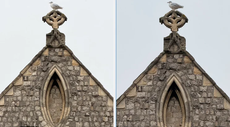 The iPhone 17 Pro (left) at its 4x optical telephoto vs the iPhone 16 Pro (right) at its 5x magnification