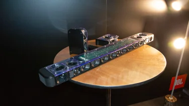 JBL Bar 1300 MkII soundbar and rear speakers with all the drivers visible