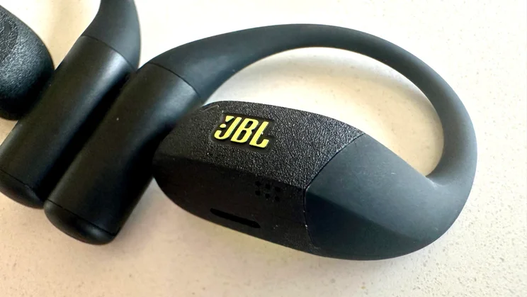 Close-up shot of the USB-C port used for charging the JBL Endurance Zone open-ear headphones