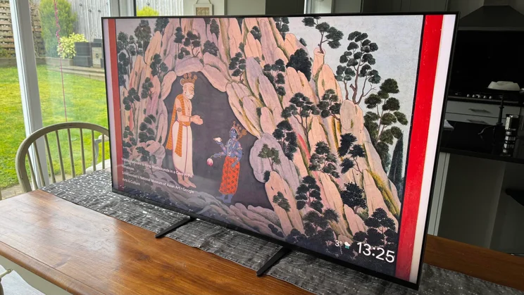 Right view of the Sony Bravia 7 TV displaying a piece of artwork entitled Vishnu Appears to King Muchukunda in a cave in the Himalayas