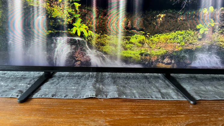 Front view of the two feet that the Sony Bravia 7 TV stands on