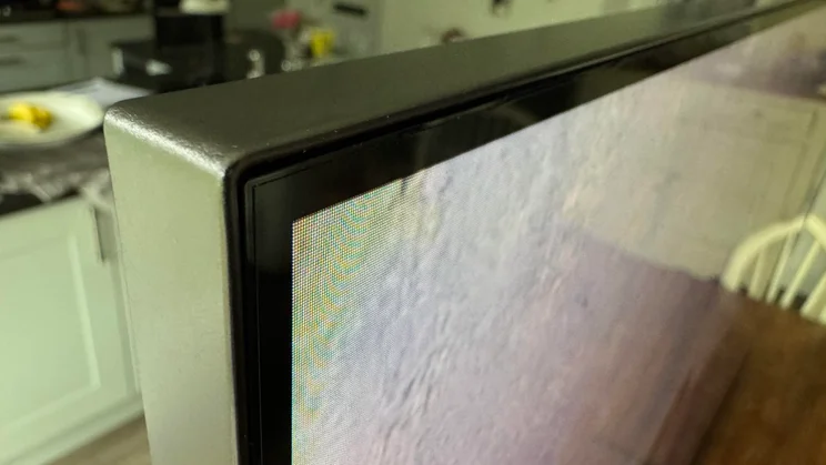 The front top corner of the Sony Bravia 7 TV's panel