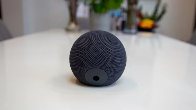 Amazon Echo Dot Max on a white table, photographed from the rear