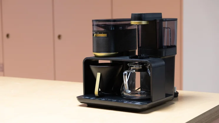 The Melitta EPOS filter coffee machine on a kitchen worktop