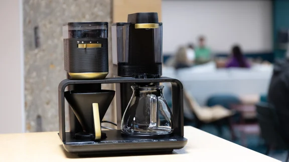The Melitta EPOS filter coffee machine on a kitchen worktop