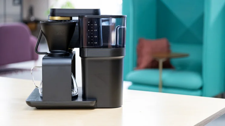 A side view of the Melitta EPOS filter coffee machine on a tabletop