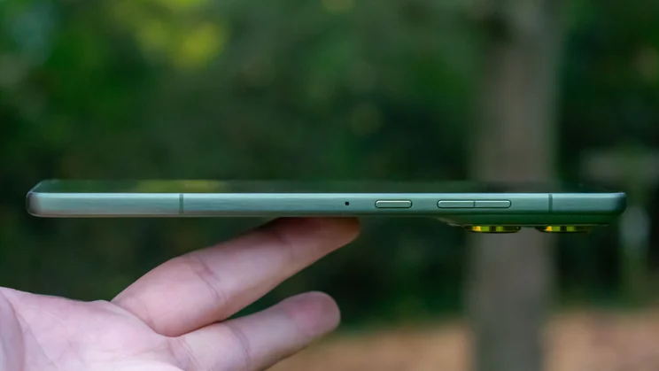 Motorola Edge 70 balanced on a finger